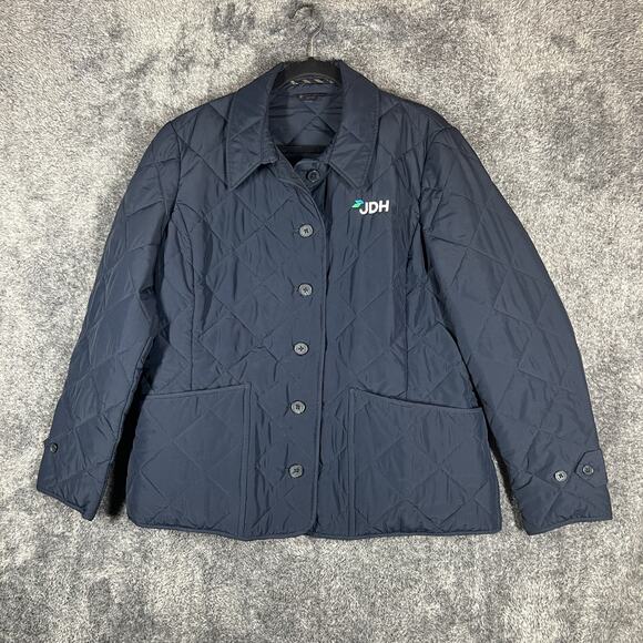 Brooks Brothers Jacket Womens XL Navy Blue Quilted Button Front JDH Logo Coat - Picture 1 of 9